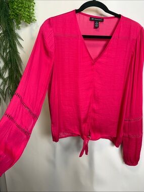 INC International Concepts Bright Pink Tie-Front V-Neck Blouse